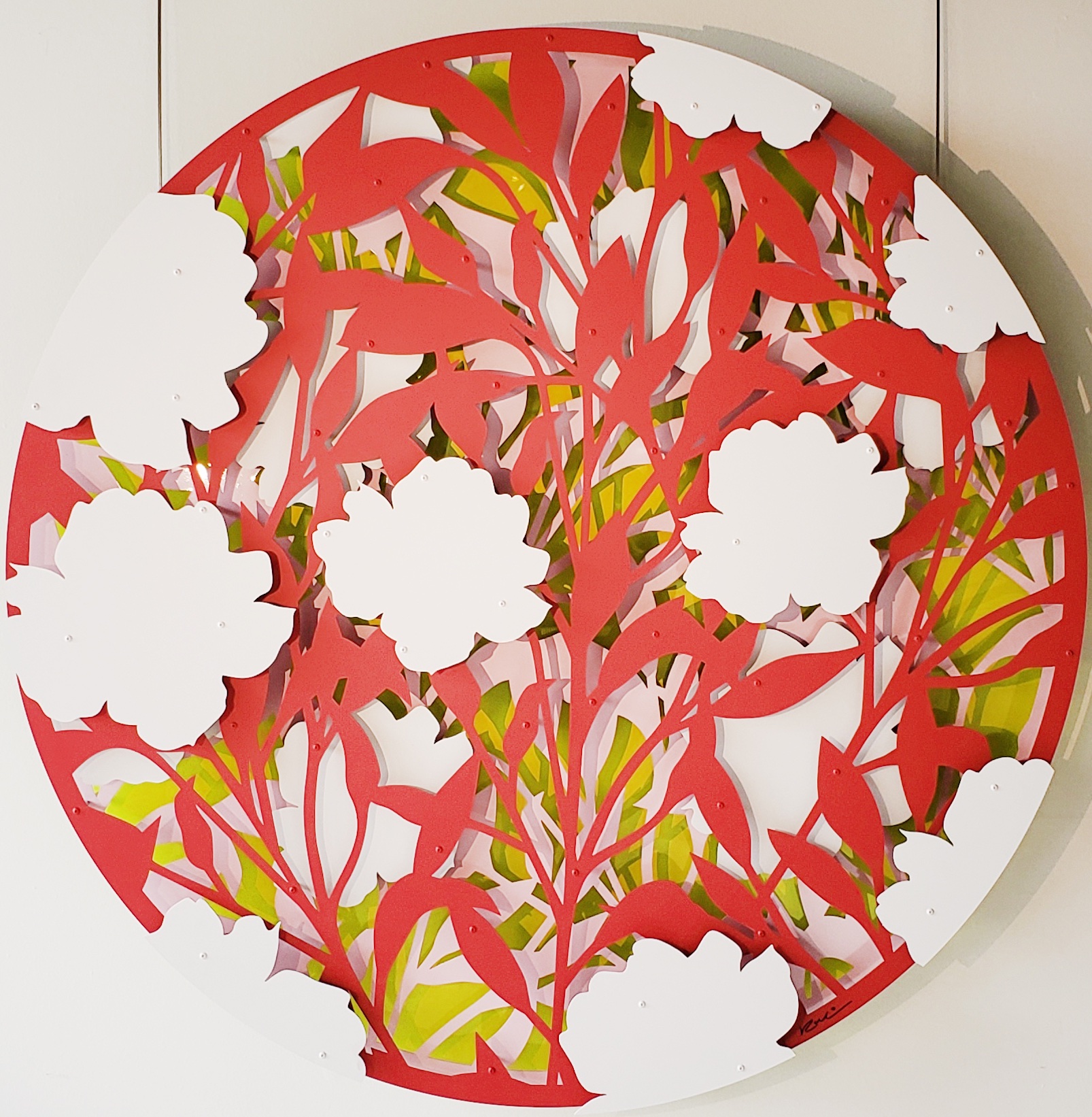 Floral Abstract Circle Red on Candy Pink by Artist Michael Kalish at Markowicz Fine Art - News from Laguna Design Center